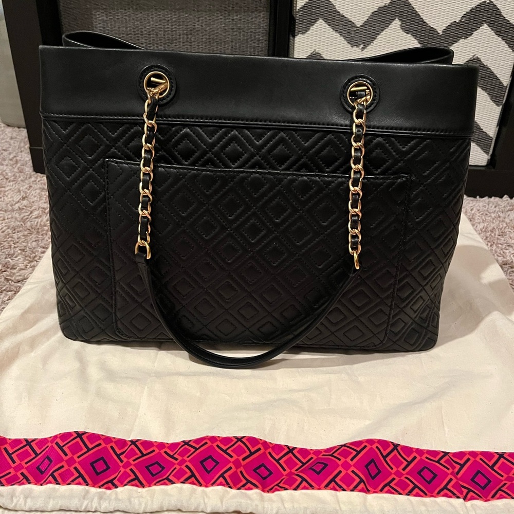 Tory Burch Fleming Quilted black tote.